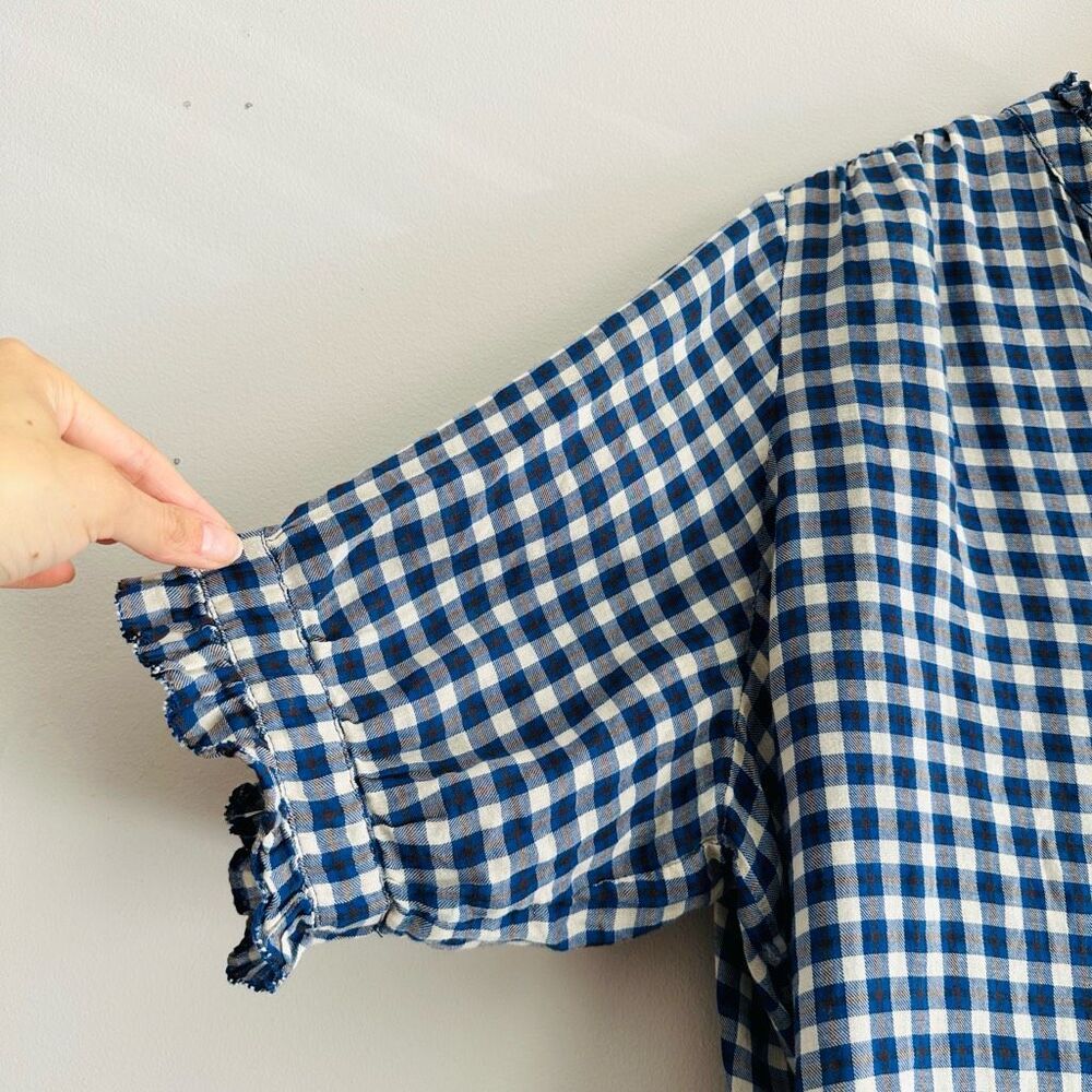 THE GREAT. Blue and White Gingham Button-Down Shirt - Picture 9 of 11